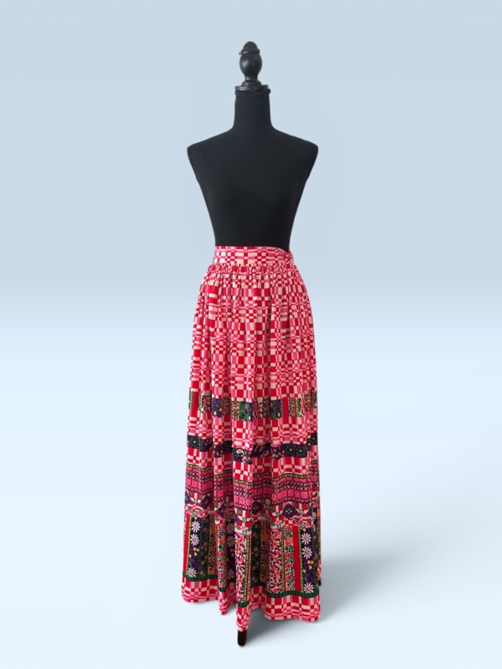 1960 Pink Floral Geometric Print Maxi Skirt